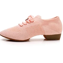 Black Mesh Lace-Up Jazz Dance Shoes for Women with Suede Sole – Breathable and Lightweight Performance Footwear