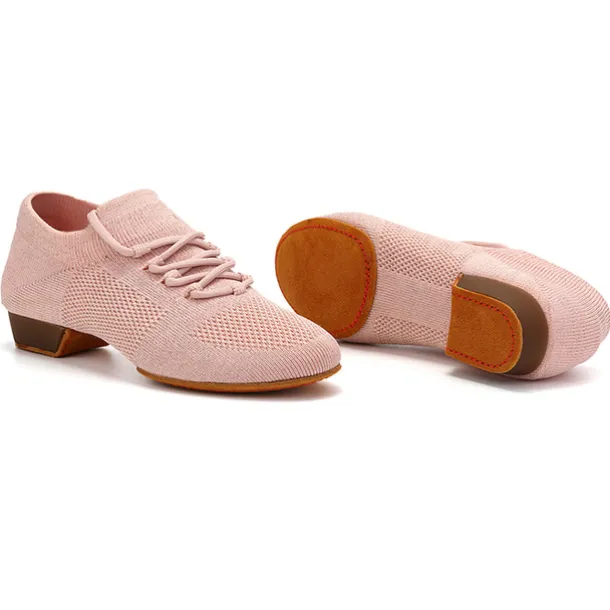 Black Mesh Lace-Up Jazz Dance Shoes for Women with Suede Sole – Breathable and Lightweight Performance Footwear