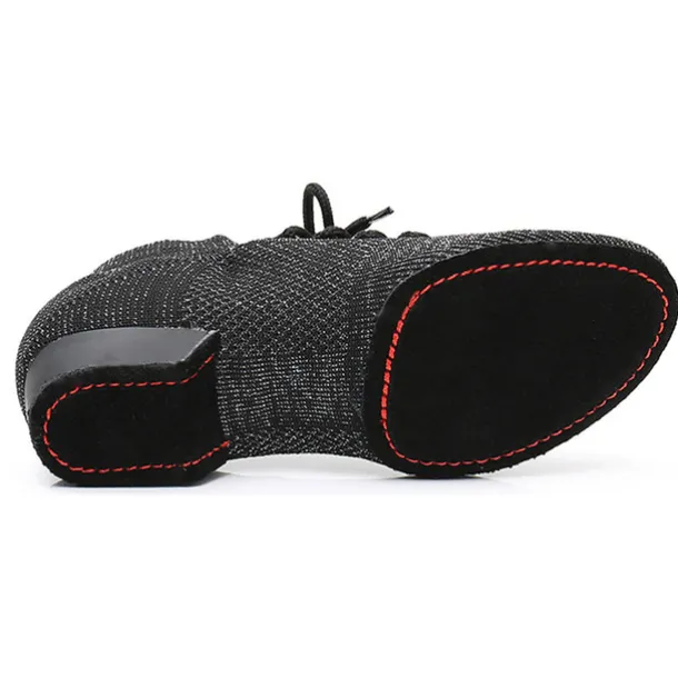 Black Mesh Lace-Up Jazz Dance Shoes for Women with Suede Sole – Breathable and Lightweight Performance Footwear