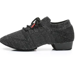 Black Mesh Lace-Up Jazz Dance Shoes for Women with Suede Sole – Breathable and Lightweight Performance Footwear