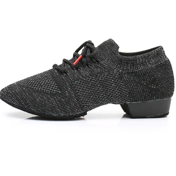 Black Mesh Lace-Up Jazz Dance Shoes for Women with Suede Sole – Breathable and Lightweight Performance Footwear