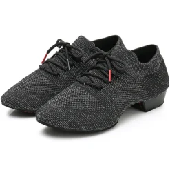 Black Mesh Lace-Up Jazz Dance Shoes for Women with Suede Sole – Breathable and Lightweight Performance Footwear