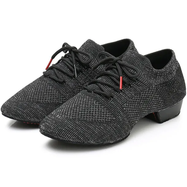 Black Mesh Lace-Up Jazz Dance Shoes for Women with Suede Sole – Breathable and Lightweight Performance Footwear