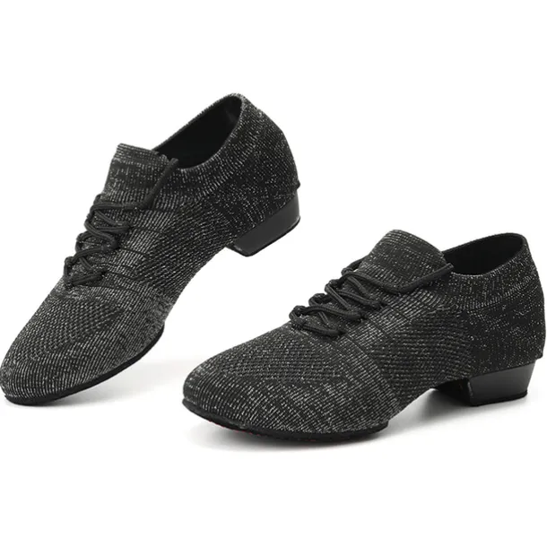 Black Mesh Lace-Up Jazz Dance Shoes for Women with Suede Sole – Breathable and Lightweight Performance Footwear