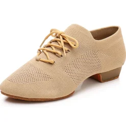 Black Mesh Lace-Up Jazz Dance Shoes for Women with Suede Sole – Breathable and Lightweight Performance Footwear