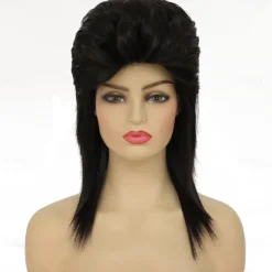 Black Mullet Wigs for Women Curly Shoulder Length Fluffy Hair 70s 80s Rocker Party Cosplay Synthetic Wigs (Black) Halloween Wigs