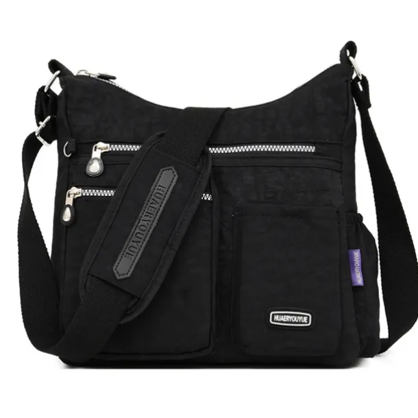 Black Nylon Crossbody Bag for Women – Lightweight Travel Shoulder Bag with Multiple Zipper Pockets