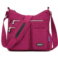 Black Nylon Crossbody Bag for Women – Lightweight Travel Shoulder Bag with Multiple Zipper Pockets