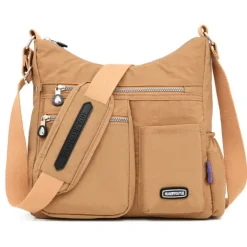 Black Nylon Crossbody Bag for Women – Lightweight Travel Shoulder Bag with Multiple Zipper Pockets