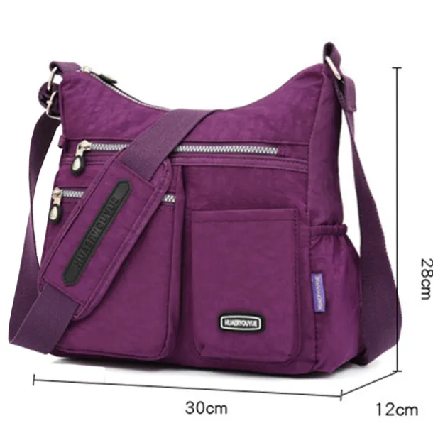 Black Nylon Crossbody Bag for Women – Lightweight Travel Shoulder Bag with Multiple Zipper Pockets