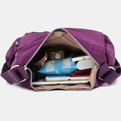 Black Nylon Crossbody Bag for Women – Lightweight Travel Shoulder Bag with Multiple Zipper Pockets