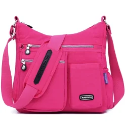 Black Nylon Crossbody Bag for Women – Lightweight Travel Shoulder Bag with Multiple Zipper Pockets