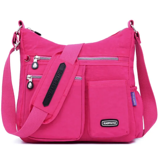 Black Nylon Crossbody Bag for Women – Lightweight Travel Shoulder Bag with Multiple Zipper Pockets