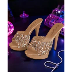 Black Rhinestone Platform Mules – Women's Sexy High Heel Slip-On Sandals for Party & Clubwear