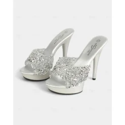 Black Rhinestone Platform Mules – Women's Sexy High Heel Slip-On Sandals for Party & Clubwear