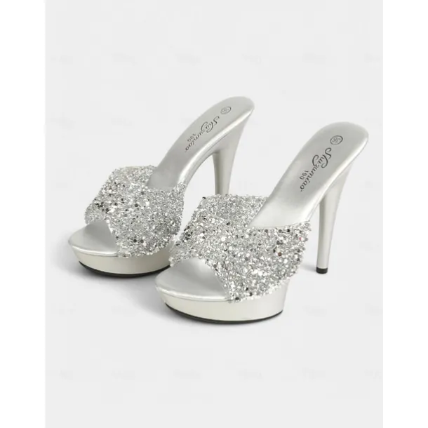 Black Rhinestone Platform Mules – Women's Sexy High Heel Slip-On Sandals for Party & Clubwear