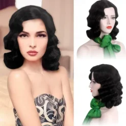 Black 20s Wig for Women Long Finger Wave Party Wig Synthetic Full Vintage Wigs for Womens Lady Cosplay Costume Fancy Dress 1920s Flapper Wig Halloween Wigs