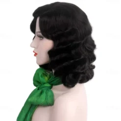 Black 20s Wig for Women Long Finger Wave Party Wig Synthetic Full Vintage Wigs for Womens Lady Cosplay Costume Fancy Dress 1920s Flapper Wig Halloween Wigs