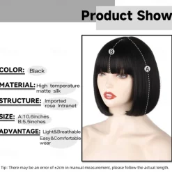 Black Short Bob WigStraight Black Bob Wig with bangs 10 inch Straight Bob Bangs Wig for Women Natural Looking for Daily Use Halloween Wigs