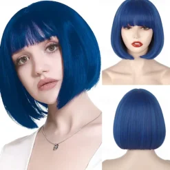 Black Short Bob WigStraight Black Bob Wig with bangs 10 inch Straight Bob Bangs Wig for Women Natural Looking for Daily Use Halloween Wigs