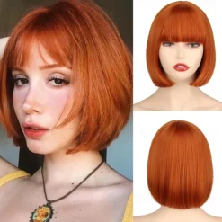 Black Short Bob WigStraight Black Bob Wig with bangs 10 inch Straight Bob Bangs Wig for Women Natural Looking for Daily Use Halloween Wigs