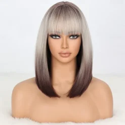 Black Short Bob WigStraight Black Bob Wig with bangs 10 inch Straight Bob Bangs Wig for Women Natural Looking for Daily Use Halloween Wigs