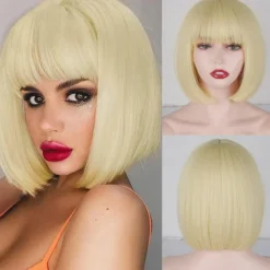 Black Short Bob WigStraight Black Bob Wig with bangs 10 inch Straight Bob Bangs Wig for Women Natural Looking for Daily Use Halloween Wigs