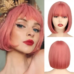 Black Short Bob WigStraight Black Bob Wig with bangs 10 inch Straight Bob Bangs Wig for Women Natural Looking for Daily Use Halloween Wigs