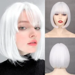 Black Short Bob WigStraight Black Bob Wig with bangs 10 inch Straight Bob Bangs Wig for Women Natural Looking for Daily Use Halloween Wigs