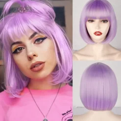 Black Short Bob WigStraight Black Bob Wig with bangs 10 inch Straight Bob Bangs Wig for Women Natural Looking for Daily Use Halloween Wigs