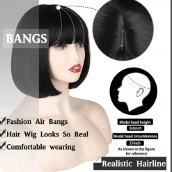 Black Short Bob WigStraight Black Bob Wig with bangs 10 inch Straight Bob Bangs Wig for Women Natural Looking for Daily Use Halloween Wigs