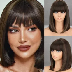 Black Short Bob WigStraight Black Bob Wig with bangs 10 inch Straight Bob Bangs Wig for Women Natural Looking for Daily Use Halloween Wigs