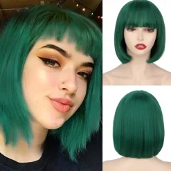 Black Short Bob WigStraight Black Bob Wig with bangs 10 inch Straight Bob Bangs Wig for Women Natural Looking for Daily Use Halloween Wigs