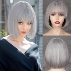 Black Short Bob WigStraight Black Bob Wig with bangs 10 inch Straight Bob Bangs Wig for Women Natural Looking for Daily Use Halloween Wigs