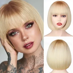 Black Short Bob WigStraight Black Bob Wig with bangs 10 inch Straight Bob Bangs Wig for Women Natural Looking for Daily Use Halloween Wigs