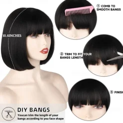 Black Short Bob WigStraight Black Bob Wig with bangs 10 inch Straight Bob Bangs Wig for Women Natural Looking for Daily Use Halloween Wigs