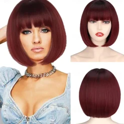 Black Short Bob WigStraight Black Bob Wig with bangs 10 inch Straight Bob Bangs Wig for Women Natural Looking for Daily Use Halloween Wigs