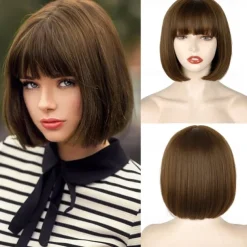 Black Short Bob WigStraight Black Bob Wig with bangs 10 inch Straight Bob Bangs Wig for Women Natural Looking for Daily Use Halloween Wigs
