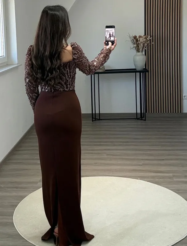 Black Tie Beased Lace Sheath / Column Evening Gown Detachable Overskirt Elegant Dress Formal Wedding Sweep / Brush Train Long Sleeve Square Neck Sequined with Ruched Pearls