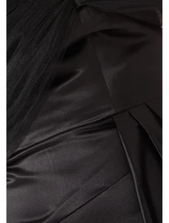 Black Tie Mermaid / Trumpet Evening Gown Elegant Dress Black Formal Dress Wedding Sweep / Brush Train Sleeveless Off Shoulder Tulle with Pleats