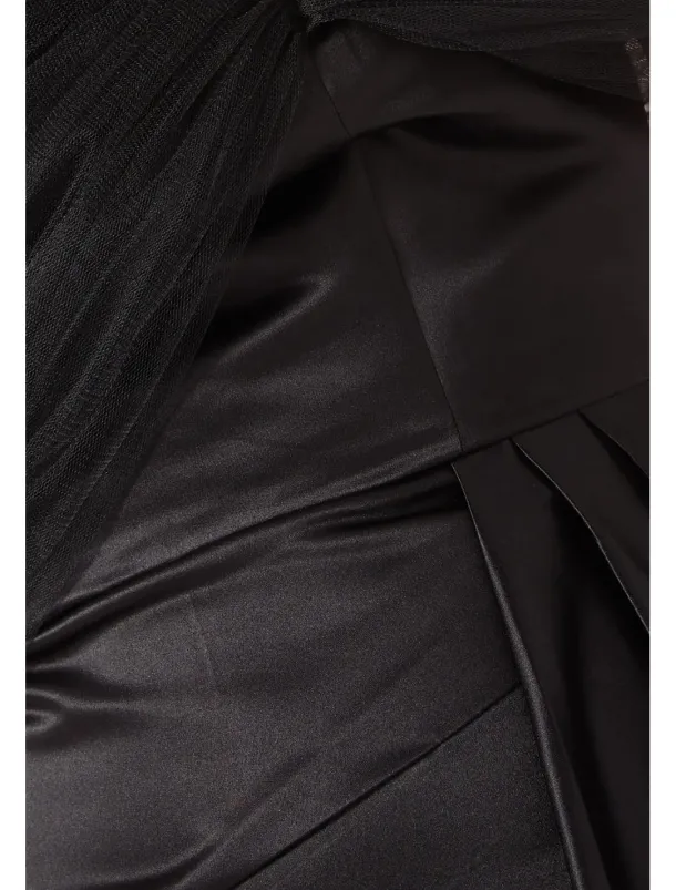 Black Tie Mermaid / Trumpet Evening Gown Elegant Dress Black Formal Dress Wedding Sweep / Brush Train Sleeveless Off Shoulder Tulle with Pleats