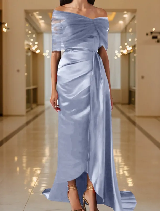 Black Tie Mermaid / Trumpet Evening Gown Elegant Dress Black Formal Dress Wedding Sweep / Brush Train Sleeveless Off Shoulder Tulle with Pleats