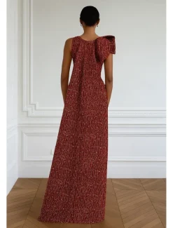 Black Tie Mermaid / Trumpet Crystal-embellished Jersey Evening Gown Elegant Dress Formal Wedding Floor Length Sleeveless Crew Neck with Detachable Bow(s)