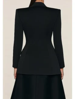 Black Tie Women's Suits Top Mother of the Bride Elegant Satin Peak Lapel Crepe Stretch Fabric Long Sleeve with Buttons Solid Color