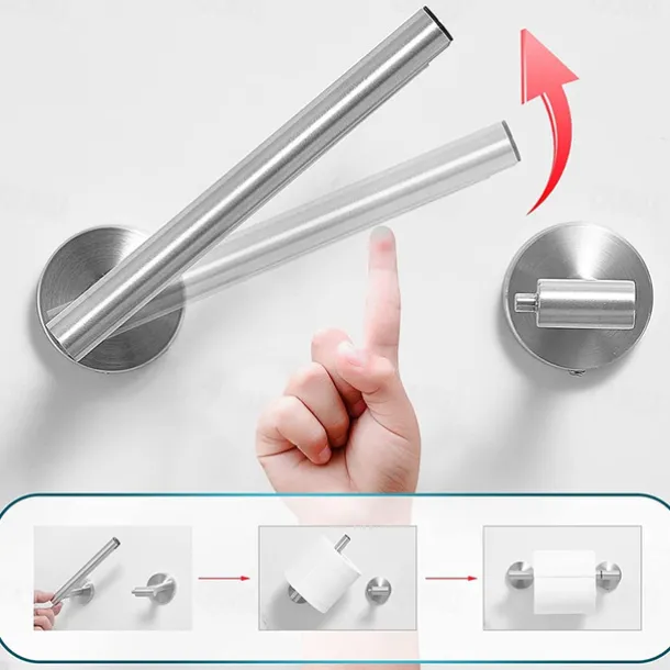 Black Toilet Paper Holder Bathroom Flexible Pivoting Tissue Handle on Wall Mounted, SUS 304 Stainless Steel Adjustable TP Large Mega Roll Holder for Wooden Cabinet Classic Matte