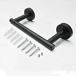 Black Toilet Paper Holder Bathroom Flexible Pivoting Tissue Handle on Wall Mounted, SUS 304 Stainless Steel Adjustable TP Large Mega Roll Holder for Wooden Cabinet Classic Matte