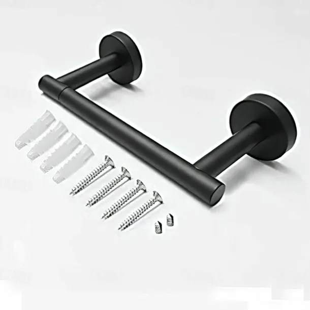 Black Toilet Paper Holder Bathroom Flexible Pivoting Tissue Handle on Wall Mounted, SUS 304 Stainless Steel Adjustable TP Large Mega Roll Holder for Wooden Cabinet Classic Matte