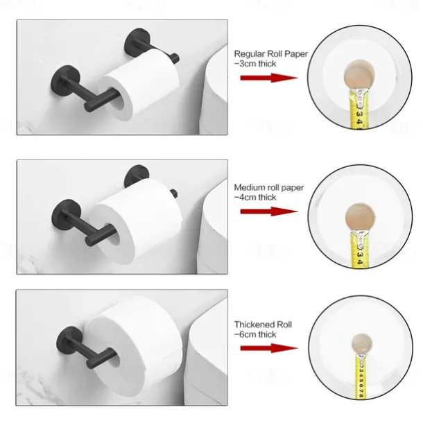 Black Toilet Paper Holder Bathroom Flexible Pivoting Tissue Handle on Wall Mounted, SUS 304 Stainless Steel Adjustable TP Large Mega Roll Holder for Wooden Cabinet Classic Matte