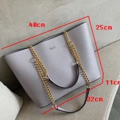 Black Tote Bag with Gold Chain Straps – Stylish and Spacious PU Leather Handbag for Women, Perfect for Work, Travel, and Everyday Use