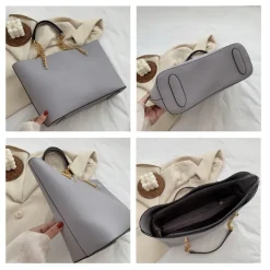 Black Tote Bag with Gold Chain Straps – Stylish and Spacious PU Leather Handbag for Women, Perfect for Work, Travel, and Everyday Use